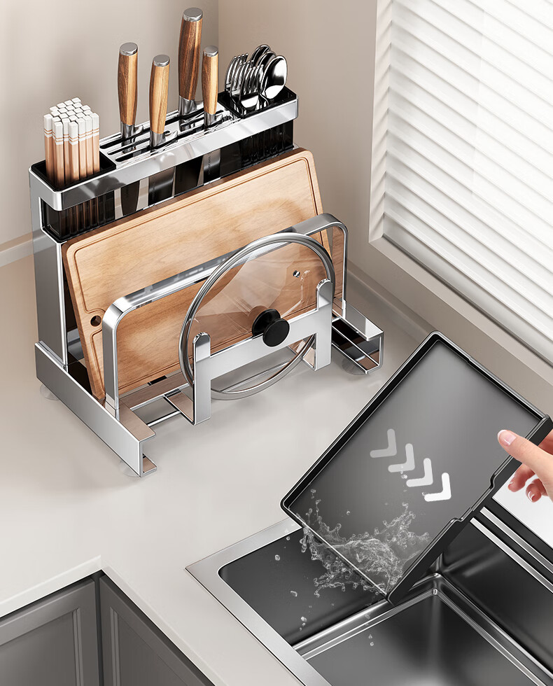 Meichu Kitchen Story 304 Stainless Steel Kitchen Storage Rack Knife Holder Knife Storage Rack Vegetable Knife Rack Knife and Spatula Storage Rack Chopsticks Holder Cutting Board Rack 21