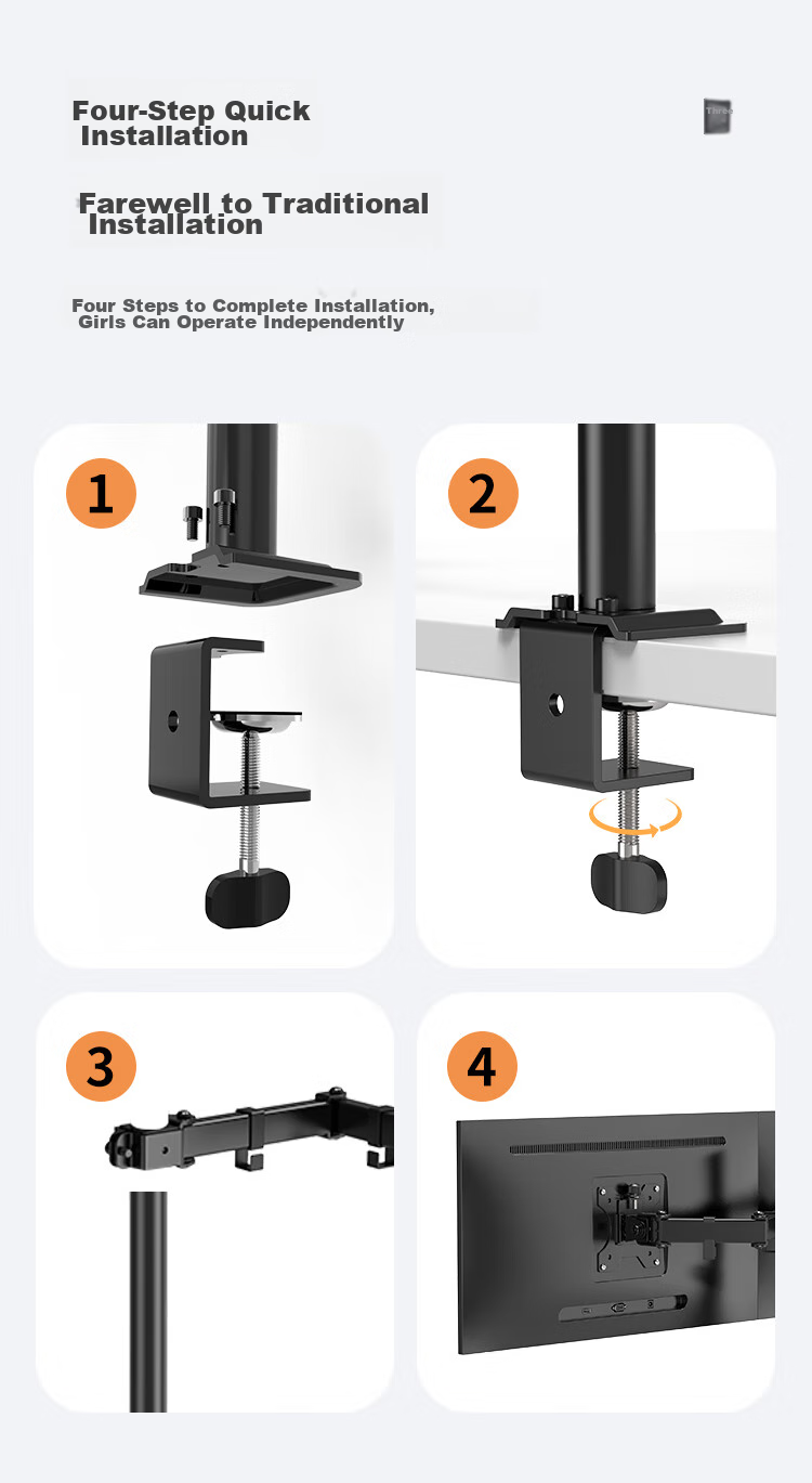 ATSCORE Dual Monitor Stand, Double-Screen Computer Mount with Holes, Desk Clip, Adjustable Height Support, Monitor Riser, Screen Bracket for Left And Right Dual Screens, 10-32 Inches 6