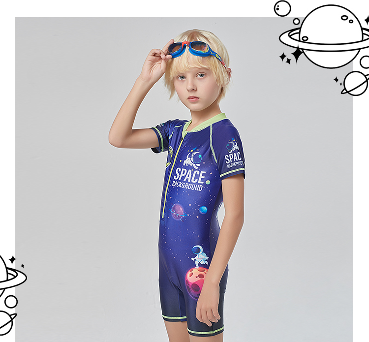 MIZUNO Kids Boys One-Piece Short Sleeve Surfing Swimsuit Student Training Quick-Dry Hot Spring Swimwear A1405 Planet 150 2