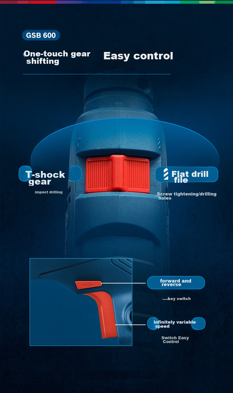 BOSCH Impact Drill, Electric Drill for Home Repair, Drilling Tiles, Wood, Metal, Brick Walls, 600W Corded GSB 600 7