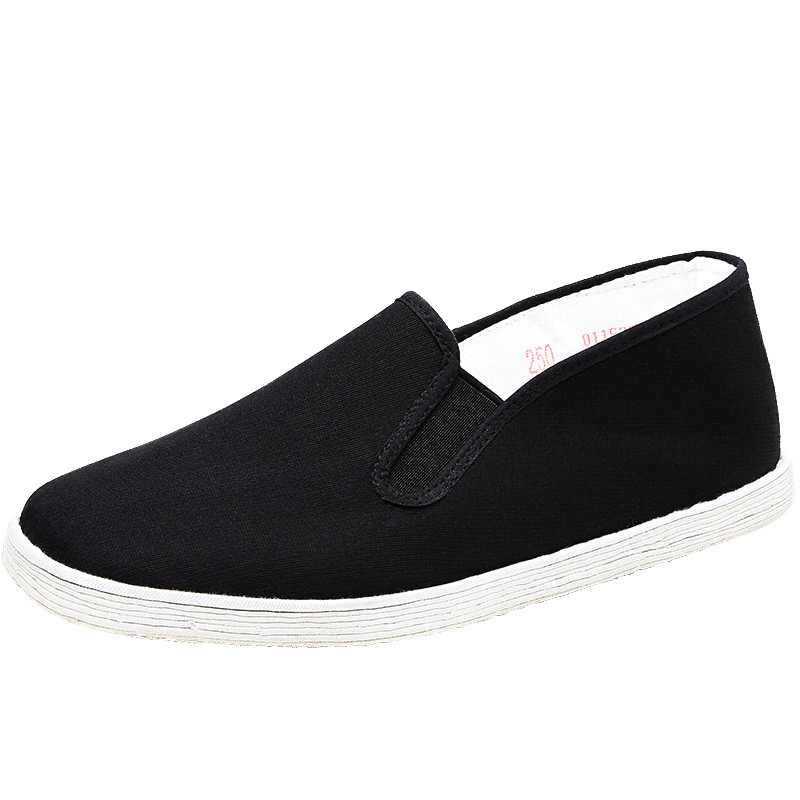 BUS HEYUAN Traditional Chinese Style Handmade Slip-On Thousand-Layer Sole Middle-Aged And Elderly Beijing Cloth Shoes for Men YW8101, All-Over Black Sole, Size 42