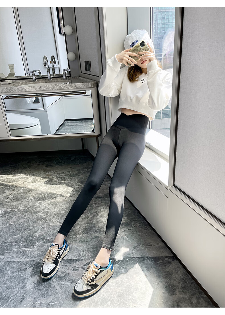 日本tpxc鲨鱼皮裤女外穿秋冬加厚强压交叉腰提臀打底裤长裤交叉款黑色