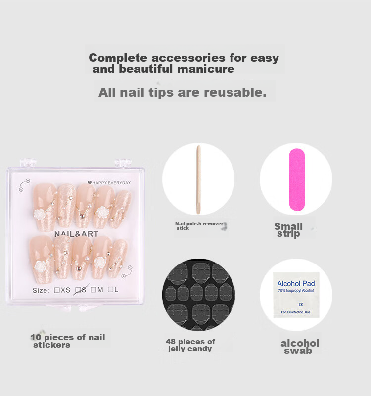 Meifuyu Nail Stickers, Handmade Wearable Nails (Yue Xiaoshan Tea Flower S Size), Long Nail Tips, Gift for Girlfriend, MF8213 6
