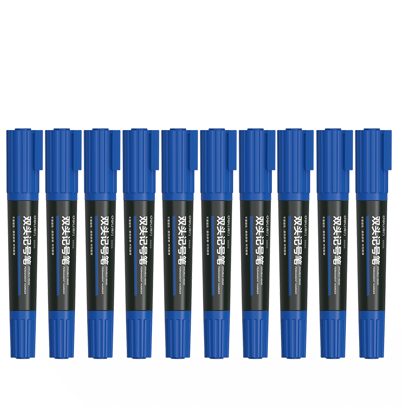 Deli Double-Ended Thick Marker Pen, 1.5mm/5.7mm, Office Signing Student Stationery Teaching Conference Pen, 10 Pcs/box, Blue, S555