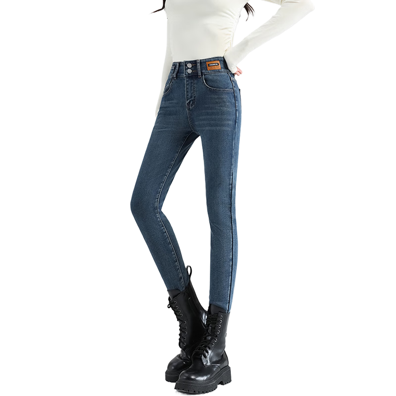 LangSha High-Waisted Jeans with Double Buttons for Women, Spring And Autumn Fashion, Leather Label, Skinny Pants, High Elasticity, Slimming, Fitted Pencil Pants for Wome