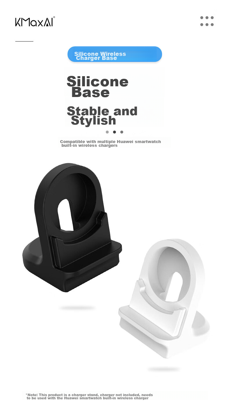 KMaxAI Wireless Charger Stand for Huawei GT 6/5, Compatible with Watch 4/3/2 Pro, Silicone Base for 46/42/41mm Watch, USB Charging Cable Tray, White 1