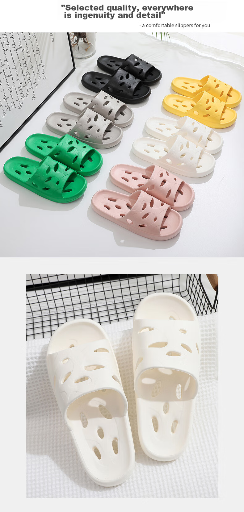 GUOLUOFEI Bathroom Slippers for Men And Women, Summer Indoor Shower Hollow Water-Draining EVA Bathroom Sandals, White, Size 40-41 13