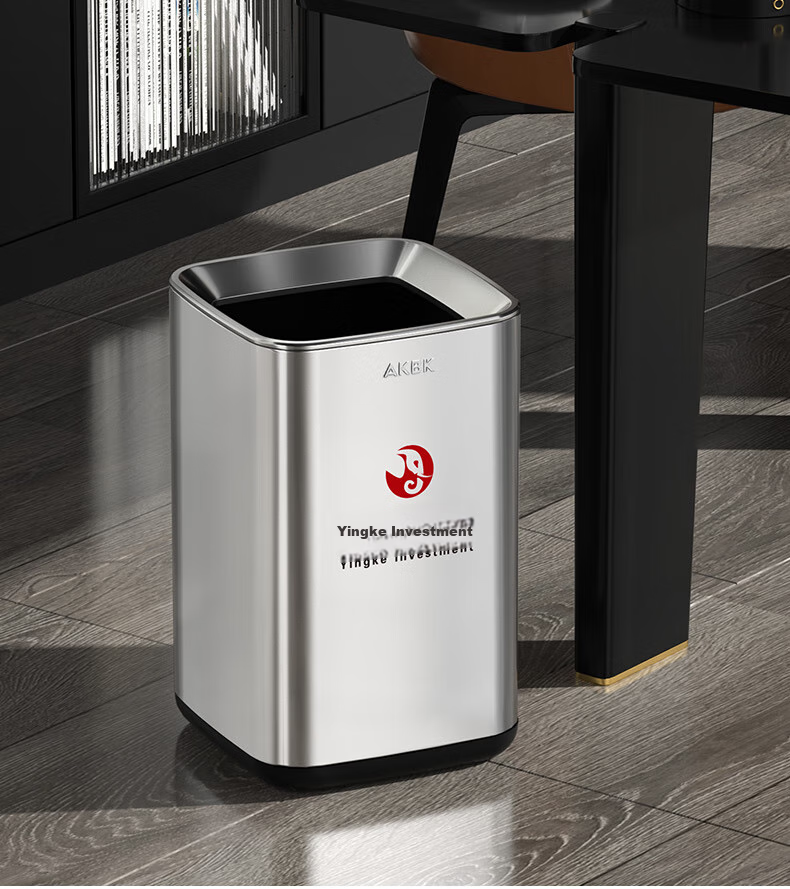 AKBK Stainless Steel Trash Can 15L Silver Large Square Bin for Living Room, Kitchen, Bathroom, Luxury Hotel, Office 4
