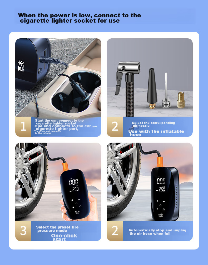 Jumu Car Air Pump, Wired And Wireless Dual-Use, for Car Tires And Home Use, Electric Air Compressor with High Power 21