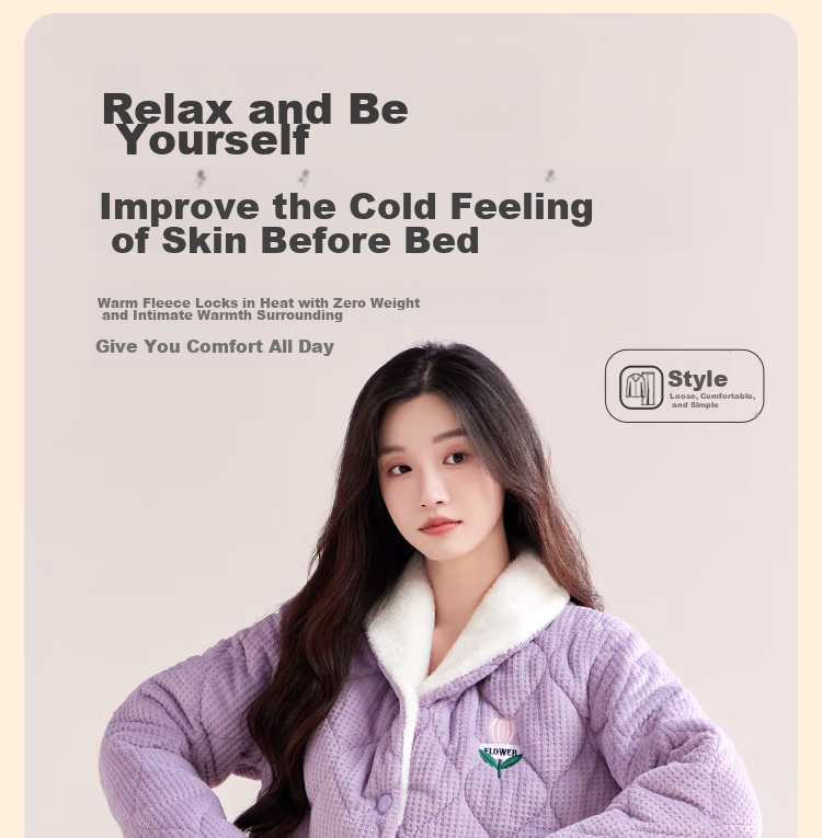 MiiOW Coral Fleece Three-Layer Padded Women's Pajamas, Ultra-Thick Fleece-Lined Warm Loungewear, Suitable for Outdoor Wear, Cherry Blossom Pink 20