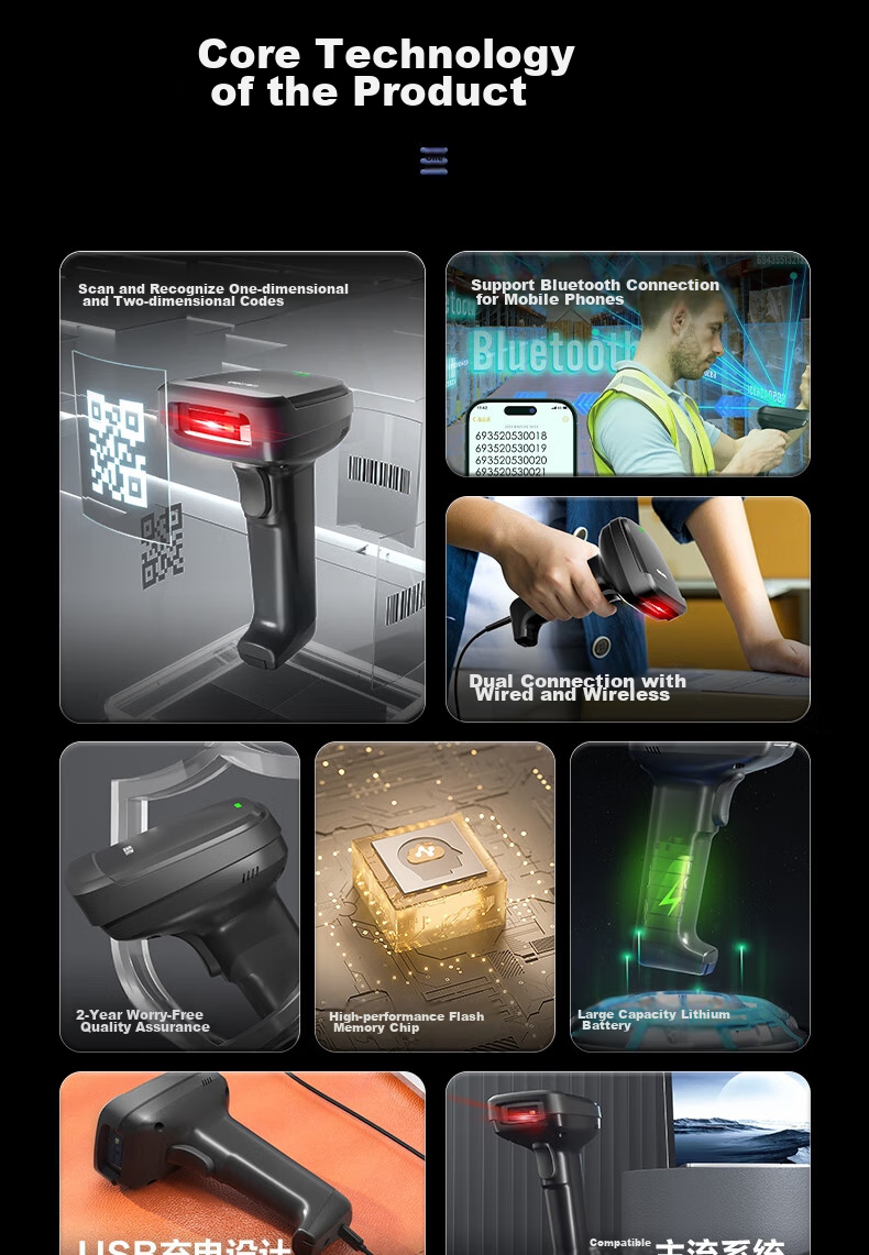 Deli Barcode Scanner, Wireless QR Code And Barcode Scanner, Supermarket Cashier Medical Insurance Payment Traceability Express Logistics Inquiry Spare Parts, 1.3 Million Pixels AA308 5