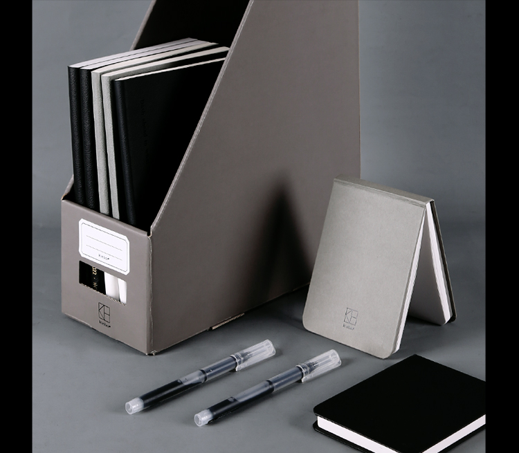 Kinbor A4 File Box, Corrugated Cardboard Document Organizer, Office Desk Storage Box, Vertical Bookshelf with Free Labels / Heart's Direction Gray DT53122 7