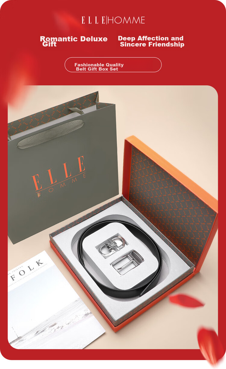 ELLE HOMME Men's Belt, Top-Grain Leather Buckle + Pin Buckle Belt, Stainless Steel Buckle Set, Birthday Gift for Me 1