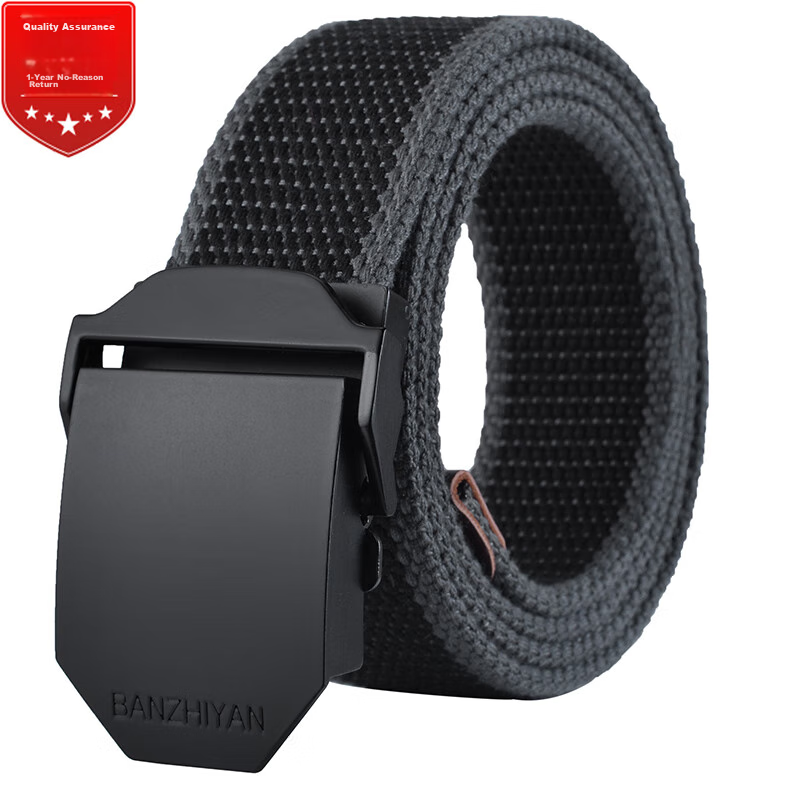 HALFEEL Canvas Belt for Men with Smooth Buckle, Automatic Buckle Casual Trendy Student Extended Outdoor Military Training Trouser Belt Gift