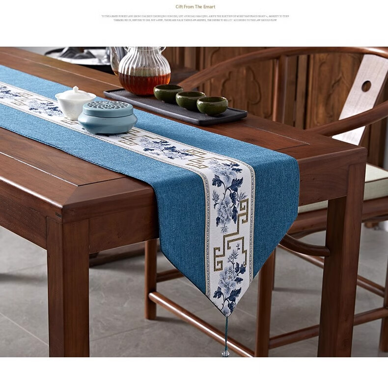 Yinshang New Chinese-Style Table Runner, Zen-Inspired Waterproof Tea Mat, Coffee Table Cloth, Luxurious High-End Tea Table Pad, Long Placemat, 30*220cm 7