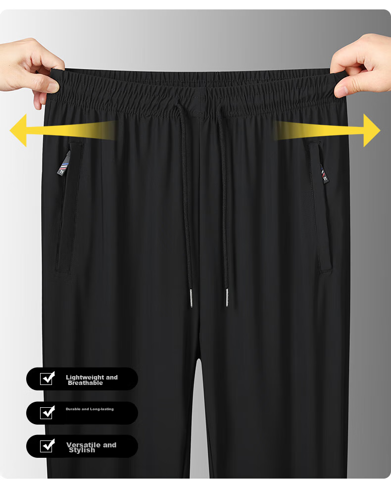 JEEP SPIRIT Men's Casual Pants, Summer Sports Trousers, Ice Silk Quick-Dry Versatile Loose Outdoor Pants, Black Straight Leg, 2XL 7