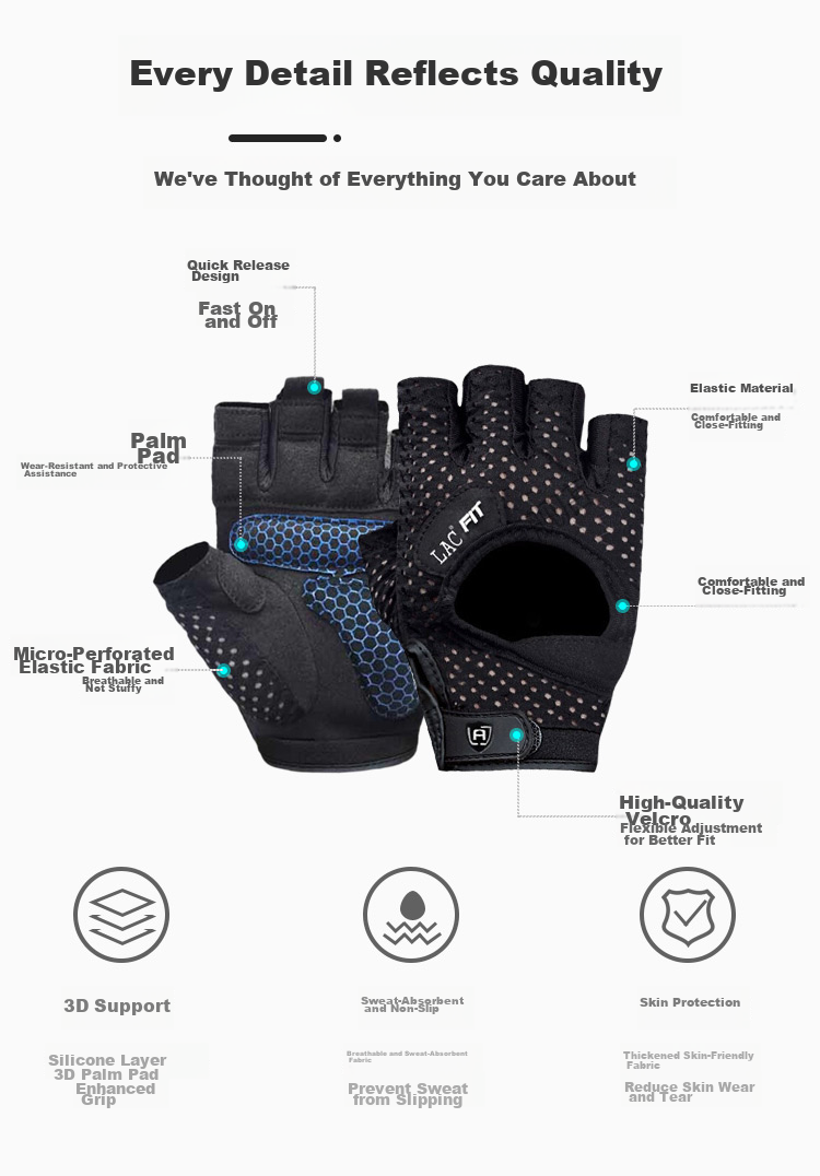 LAC Fitness Gloves for Women, Non-Slip Half-Finger Sports Gloves for Men, Durable Half-Finger Wrist Guards for Gym Equipment Training, Black Breathable Size S 3