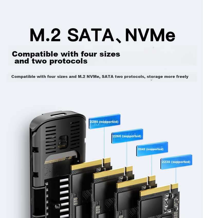 Mihu M.2 NVMe SSD Enclosure, Type-C 3.2 Portable Hard Drive Case, Compatible with Laptops And Apple 16-Inch, External SSD Enclosure with Protective Cover, GN10 18