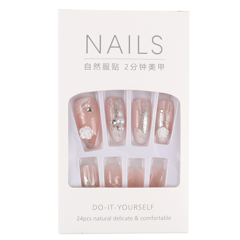 Meifuyu Nail Stickers (Light Luxury Camellia), Long Fake Nails, Jelly Gel Removable, with Tools, MF8579