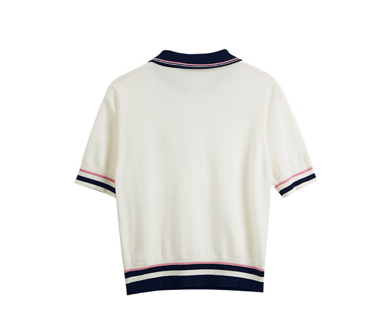 Olrain French Polo Collar Short-Sleeve Knit Top, Summer Women's Loose-Fit Academic Style Blouse, Off-White, XL 17
