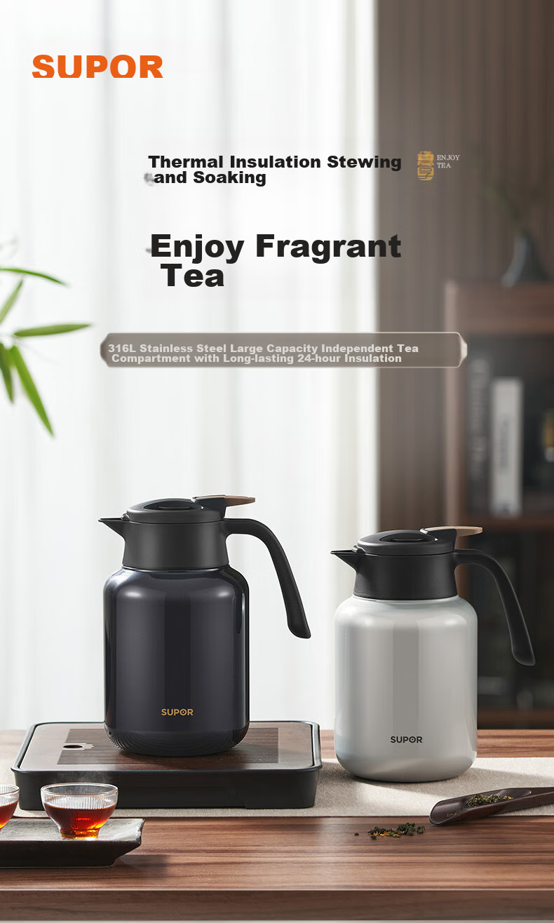 SUPOR Thermal Tea Pot, Home Use Tea Infuser, Large Capacity Water Kettle, 316L Stainless Steel Hot Water Pot, Father's Day Gift 1