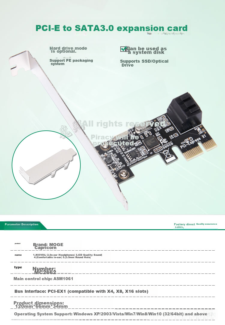 MOGE Desktop PCIE to 4-Port SATA 3.0 Hard Drive Expansion Card NAS Synology Hard Drive Card Windows/Linux Plug-And System Boot MC2662 2