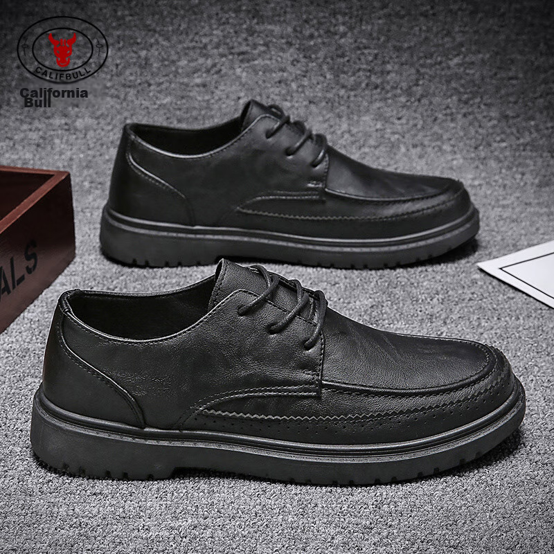 CALIFBULL Men's Shoes, Spring And Summer Business Casual Leather Shoes for Men, Breathable Soft-Soled Dress Shoes, Formal Wedding Shoes, Black, Size 39