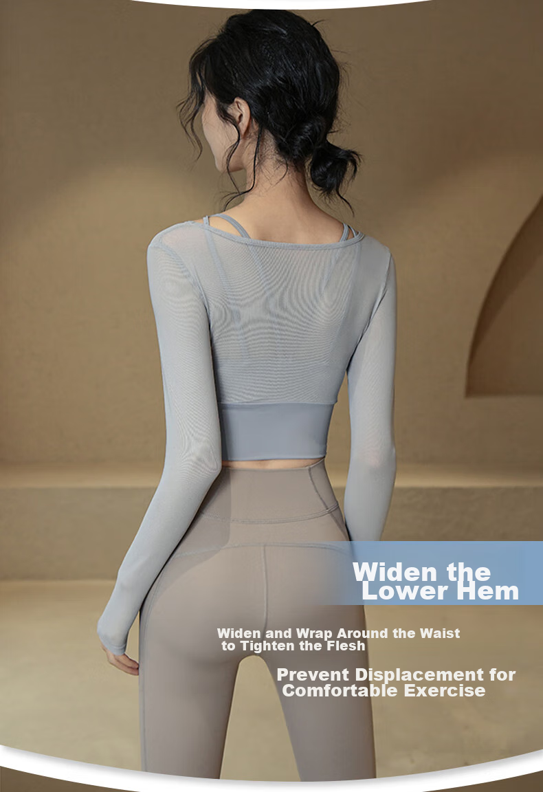 XUEXIMAN Faux Two-Piece Yoga Top for Women, Spring And Autumn Long-Sleeve with Chest Pads, Gym Workout Shirt, Pilates Training Wear 5