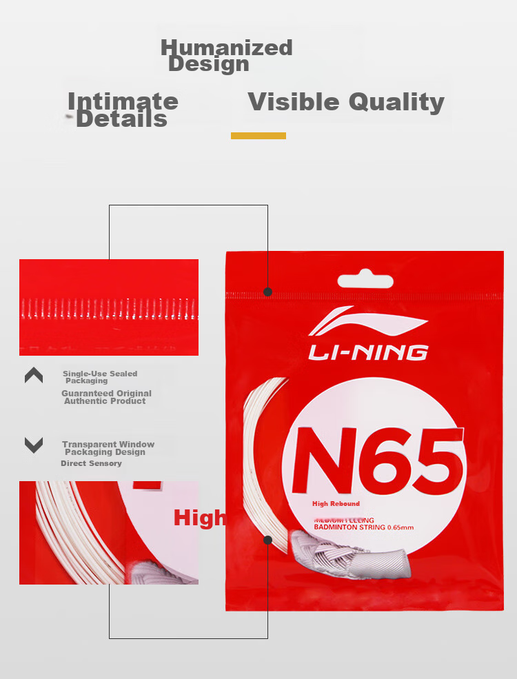 Li-Ning Badminton String N65 High Rebound Type Badminton String Dedicated String with Crisp Hitting Sound, Off-White Color 4