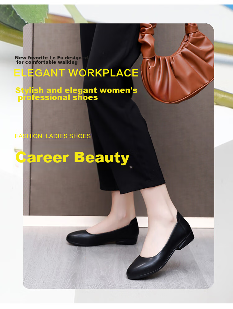 Poitulas Women's Casual Low-Cut Work Shoes, Comfortable Commute Professional Formal Leather Shoes for Women, 8718 Black, Size 39 2