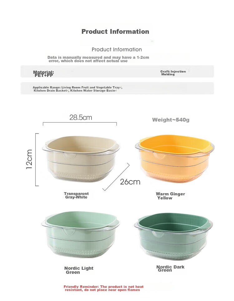 MAXCOOK Vegetable Washing Basket Draining Basket Plastic Double-Layer Vegetable Washing Basin Colander Strainer Basket 1 Basin 1 Strainer Dahong MCPJ3972 11