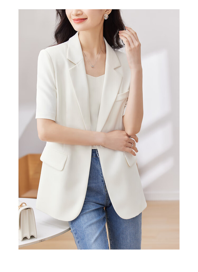 Sentubila Three-Dimensional Draping Summer Casual Short-Sleeve Blazer for Women, Elegant Office Suit Jacket, Black, S 18