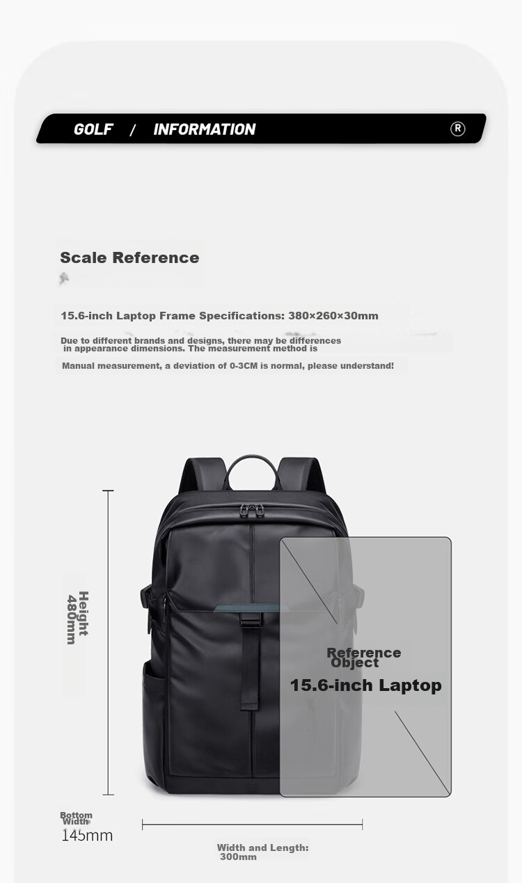 GOLF Laptop Backpack for Men, 15.6-Inch Expandable Capacity Cycling Backpack, Large Capacity Business Travel Bag 27