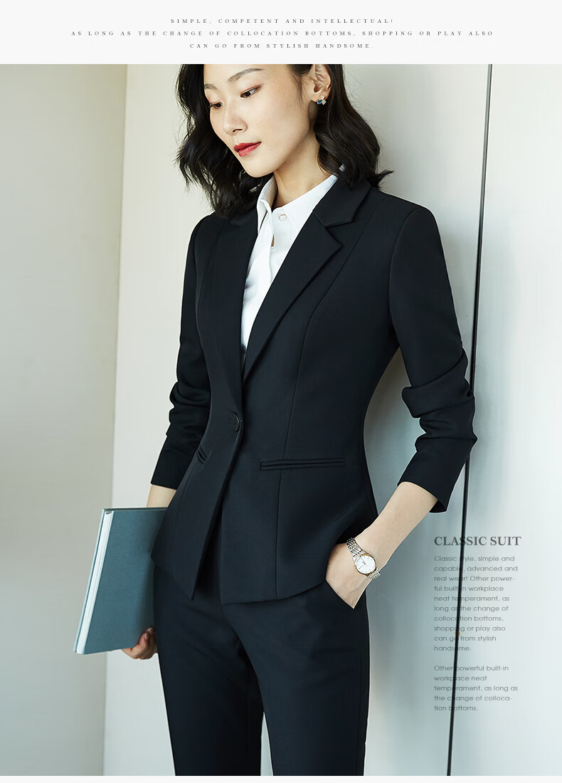 Quehou Spring And Autumn 2022 Fashion Casual Blazer Women's Professional Work Uniform Interview Formal Suit Jacket, Black, Size S 13