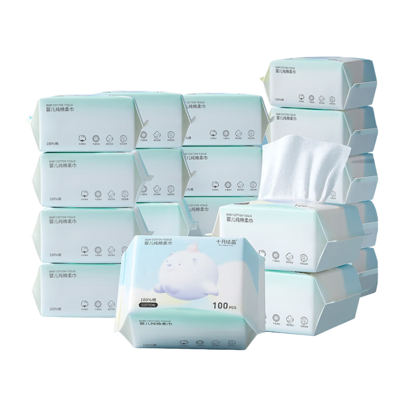 Shiyuejiejing Baby Soft Cotton Wipes, 100% Pure Cotton, 100 Sheets * 30 Packs, Dry And Wet Use, Disposable Face Wipes for Babies
