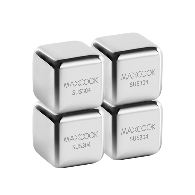 MAXCOOK 316 Stainless Steel Ice Cube Tray, Ice Maker Mold, 4 Cubes + PP Box MCPJ0917