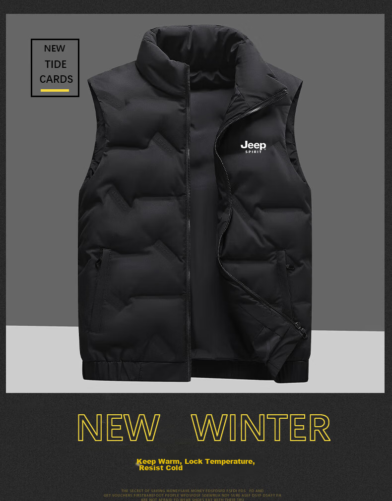 JEEP SPIRIT Men's Down Vest, Autumn And Winter Sleeveless Jacket, Short Gilet, Duck down Warm Vest Top, Black, 3XL 4