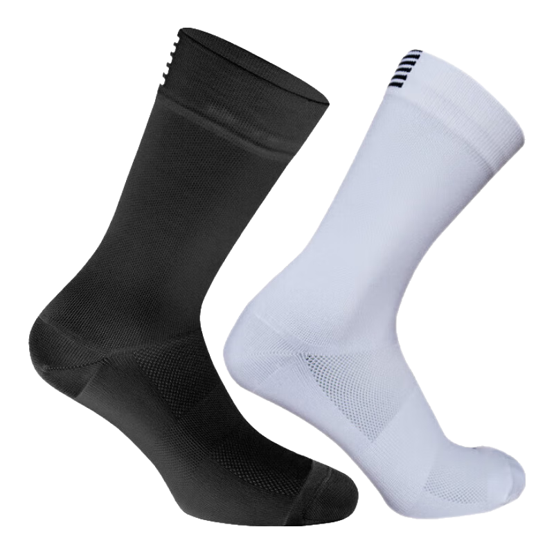 BIKEBROS Breathable Cycling Socks for Men And Women, Bicycle Road Bike Sports Socks for Running, Fitness, Basketball, Mid-Calf Black And White Two Pairs