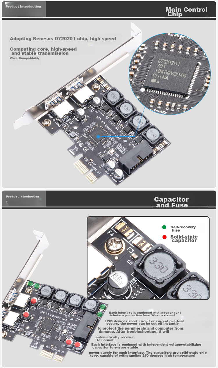 MOGE PCIEx 1-To USB3.2 Gen1 Expansion Card with Pre-Installed 19-Pin USB3.0 Interface, 19-Pin Alps NEC Chip MC2017 4