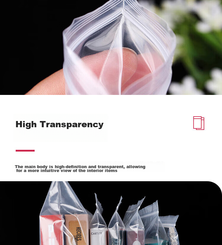 Ouliwen Food-Grade Self-Sealing Bags, Large Size 8, Thickened Transparent, for Medicine And Tea Storage, Sealing Bags, PE Cling Film Plastic Bags, 17*25cm, 100 Pieces 9