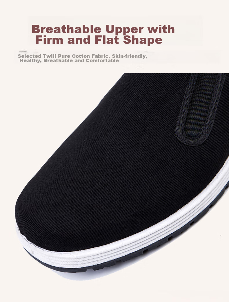 IQGD Traditional Cloth Shoes for Men, Old Beijing Style Casual Low-Top Shoes with Thousand-Layer Sole Slip-On Elderly Shoes 052 Black Size 39 4