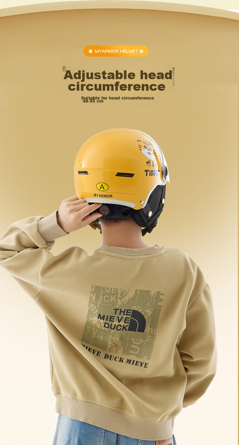 MYARMOR Children's Helmet, Electric Vehicle New National Standard 3C Certified Motorcycle Half Helmet, Lightweight Safety Helmet for Boys And Girls, Suitable for All Seasons, One Size Fits All (48-55), Yellow 17