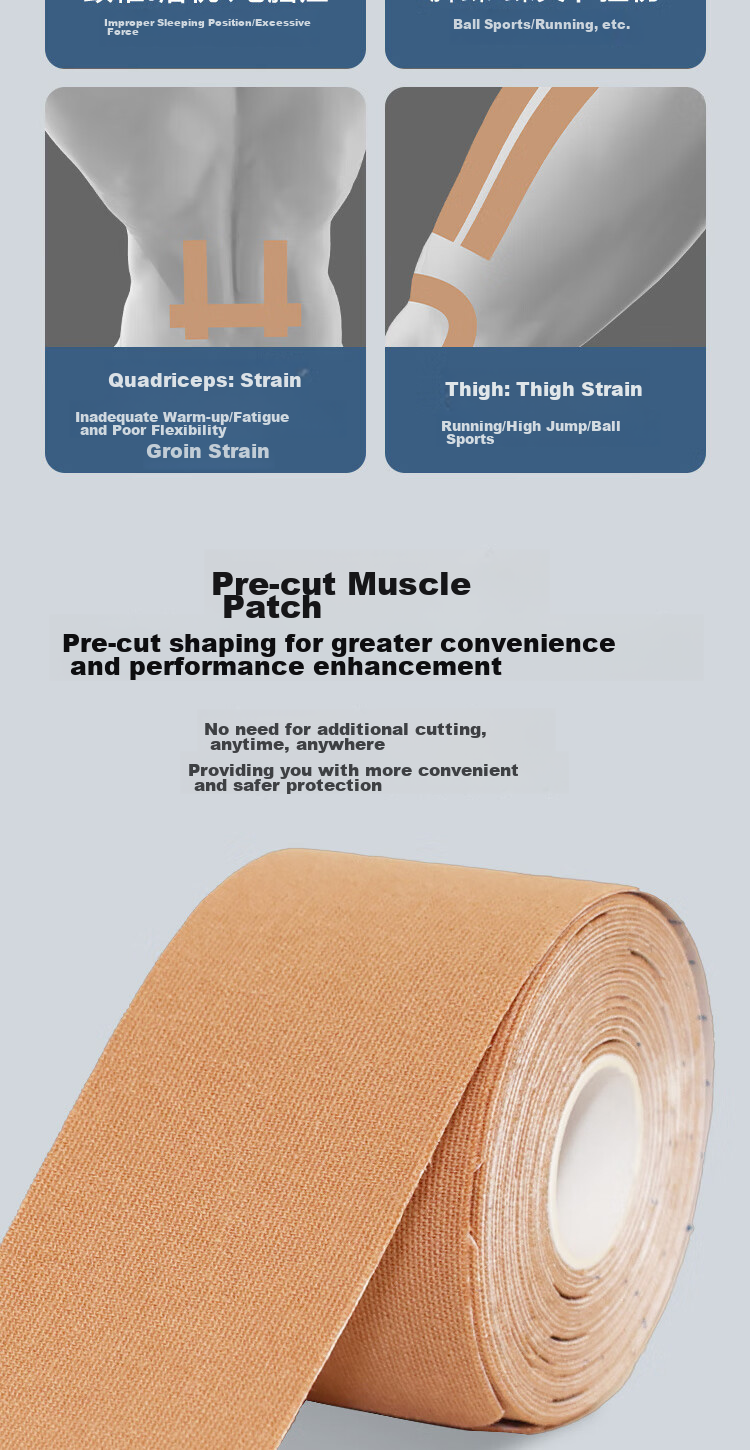 JD Original Pre-Cut Muscle Tape, Combination Muscle Patch, Kinesiology Tape, Sports Tape for Strain Protectio 4