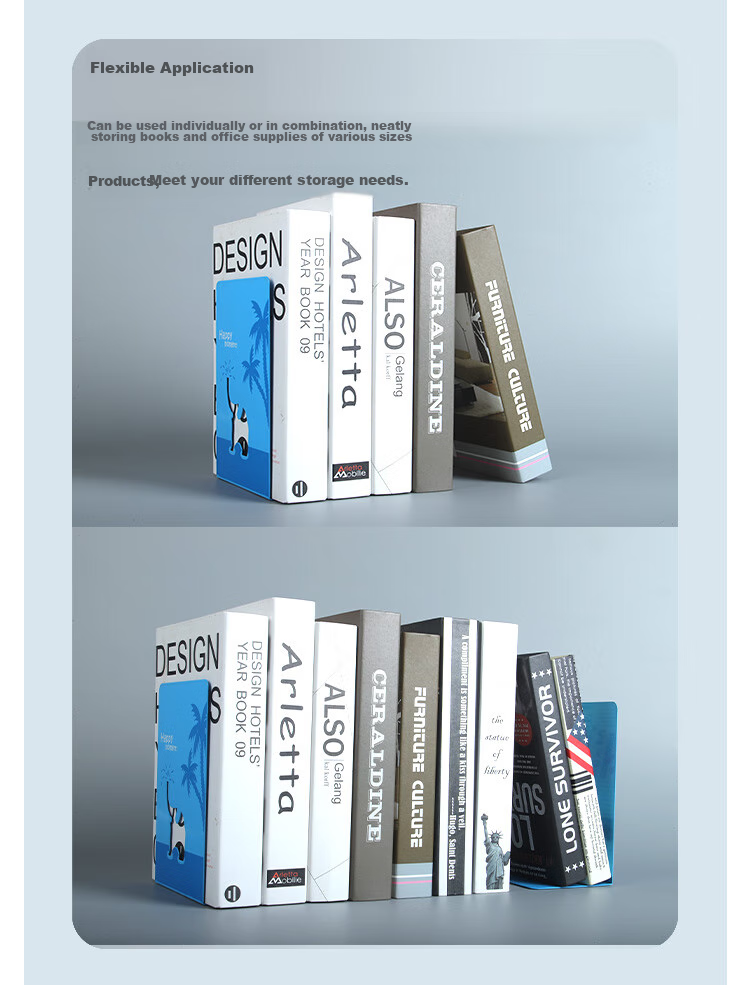 TANGO (19cm) L-Shaped Creative Hollow Elephant Metal Bookend, Simple Desktop Storage Rack, Book Stopper 2 Pieces, Office And Study Supplies, Back-To Essential, Blue 4