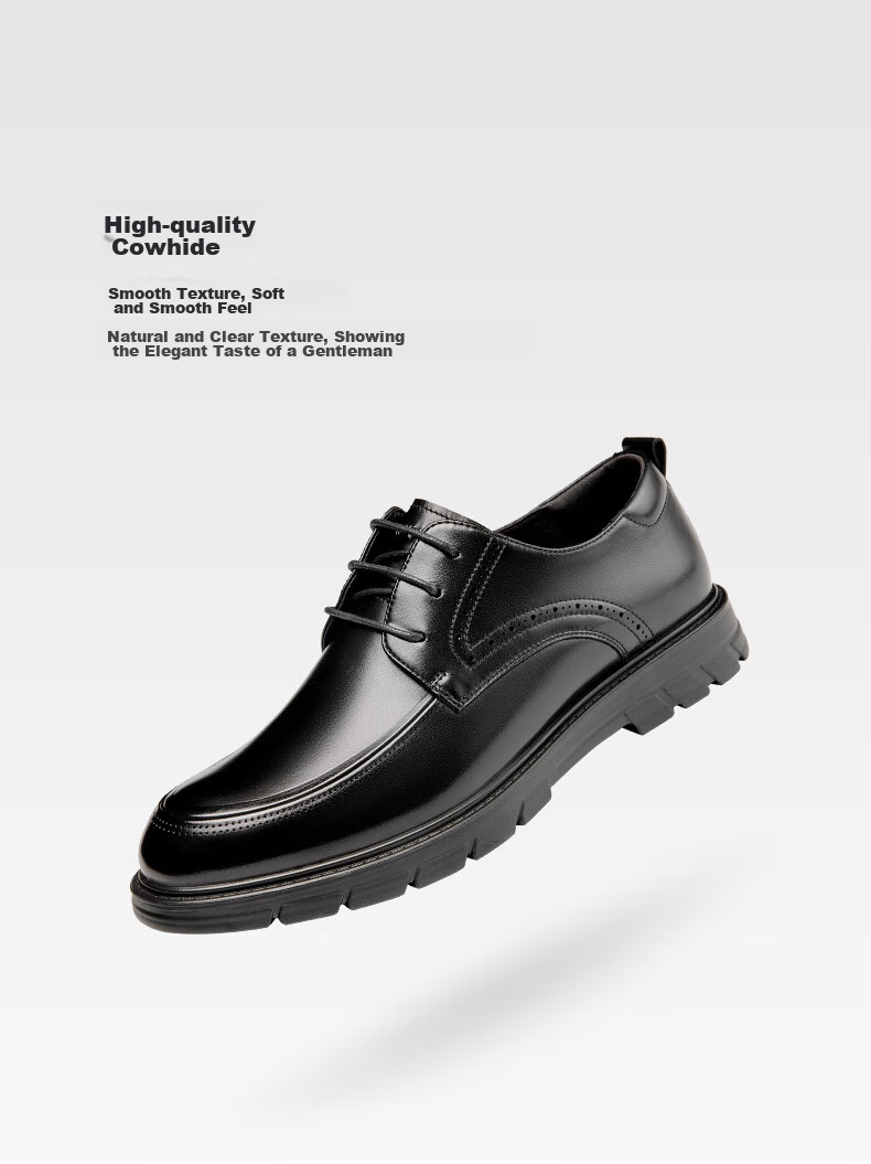 Aokang Business Casual Leather Shoes for Men, Cowhide Texture Men's Leather Shoes, Black, Size 41 4