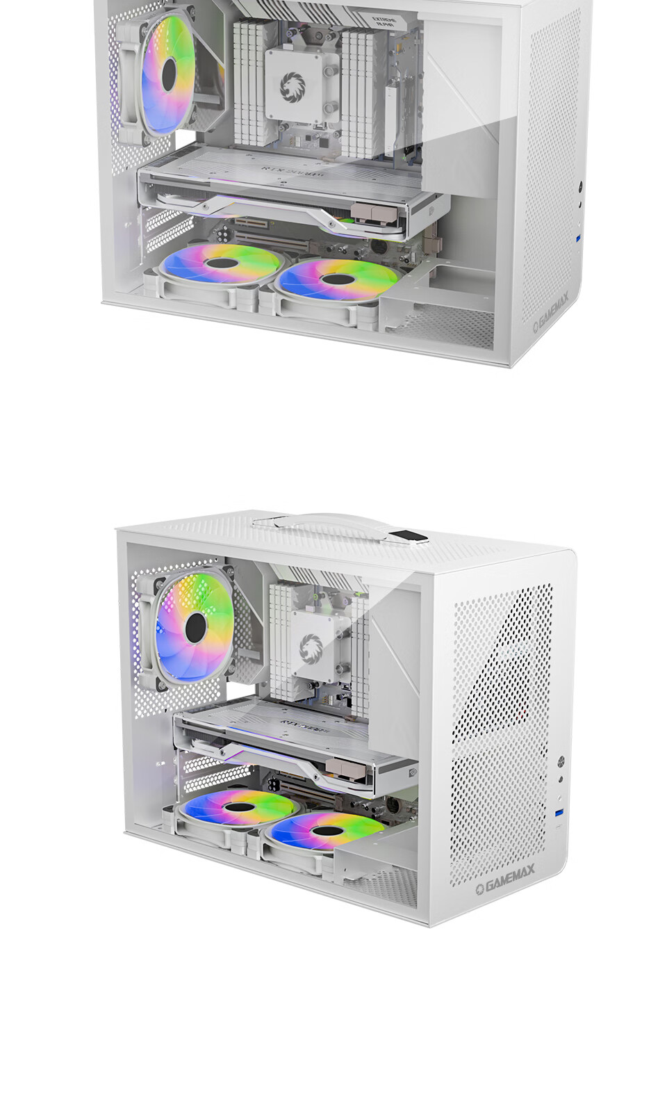 GAMEMAX Ice Cube Mini Desktop Computer Case, Supports MATX with Handle And Mesh Ventilation, Mini Chassis / Pure White 9