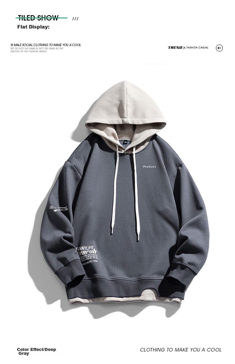 NASA MARVEL Sweatshirt for Men, Spring And Autumn Long-Sleeve T-Shirt, Hooded Faux Two-Piece Trendy Loose Casual Oversized Menswear, White, Size L 10
