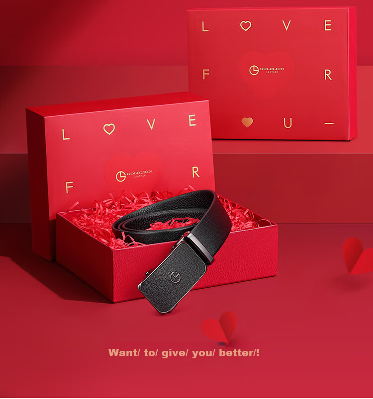 Goldlion Men's Leather Belt with Automatic Buckle, Fashionable Business Trouser Belt Gift Box, Birthday Present 2