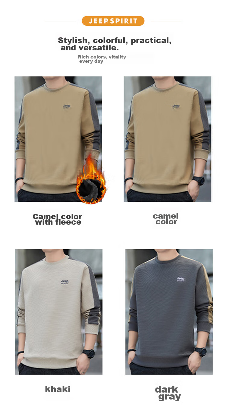 JEEP SPIRIT Men's Waffle Knit Long-Sleeve T-Shirt, Loose Casual Trendy Men's Top for Spring And Autum 7