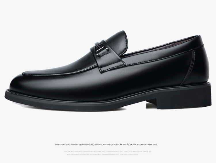 BEIOUTU Men's Slip-On Leather Shoes, Business Casual Fashion Loafers, Formal Shoes, 1956 Black, Size 43 14